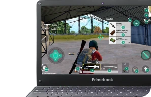 PUBG game is displaying on the primebook laptop screen