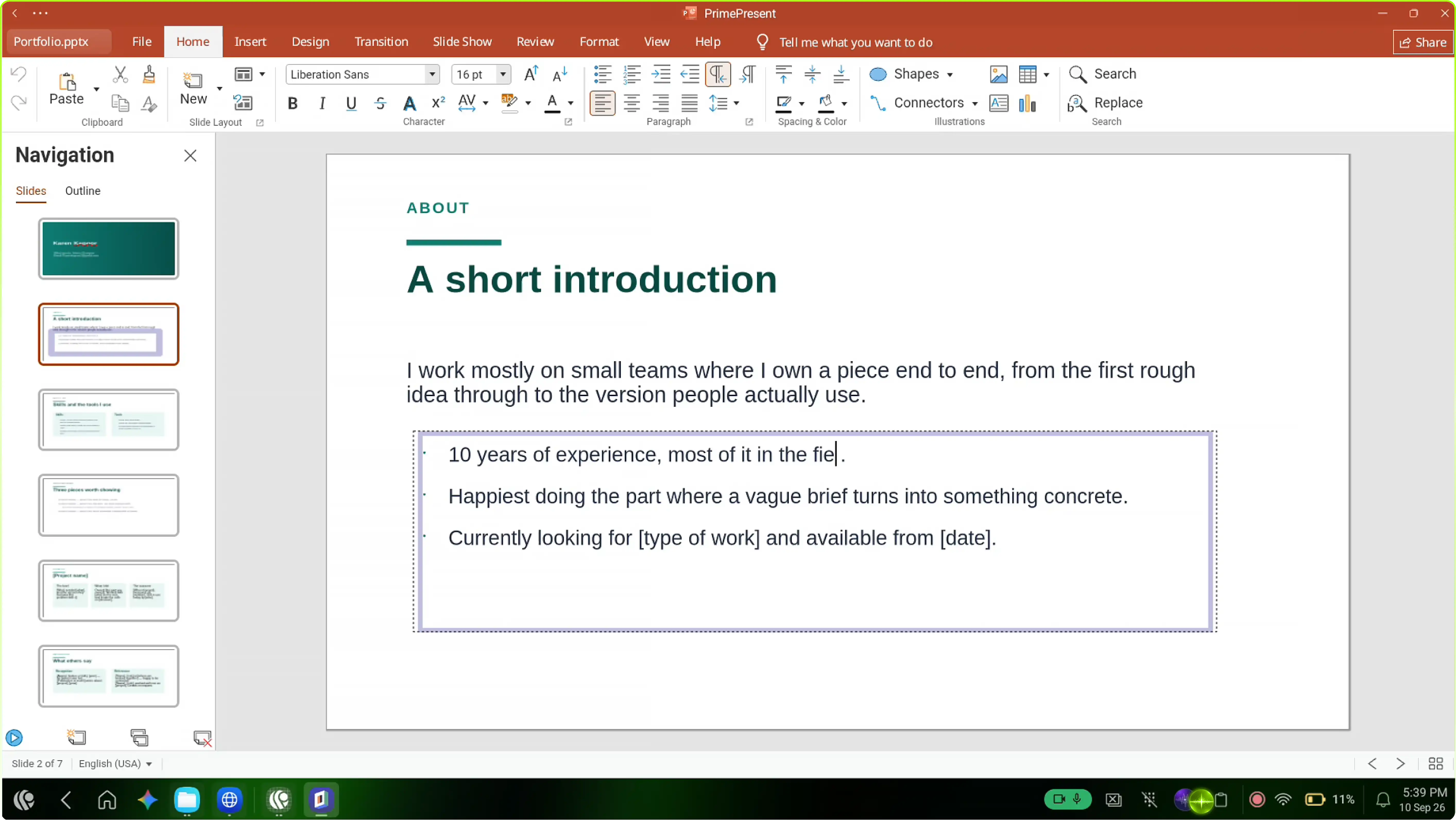 PrimePresent editing a presentation slide on PrimeOS
